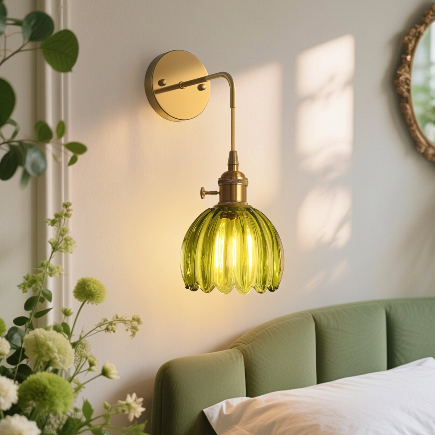 YANSUN Single-Light Pendant or Ceiling Mount Fixture with Green Shade and Copper Finish, E26 Bulb Not Included