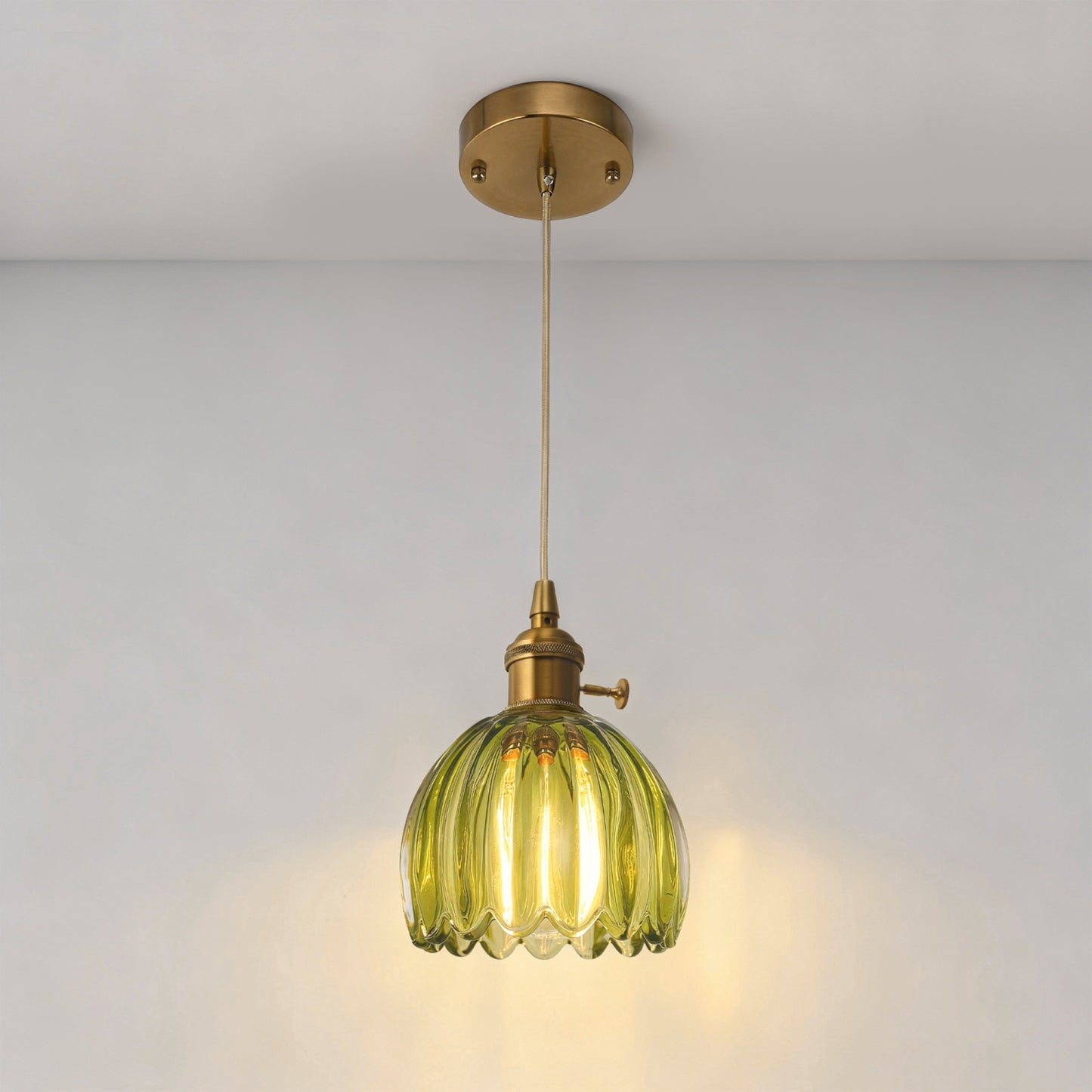 YANSUN Single-Light Pendant or Ceiling Mount Fixture with Green Shade and Copper Finish, E26 Bulb Not Included