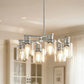 YANSUN 6-Light Branch Chandelier, Y-Shaped Design, Brushed Nickel Finish, Clear Glass Shades, Adjustable Hanging Rods