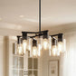 YANSUN 6-Light Branch Chandelier, Y-Shaped Design, Matte Black Finish, Clear Glass Shades, Adjustable Hanging Rods