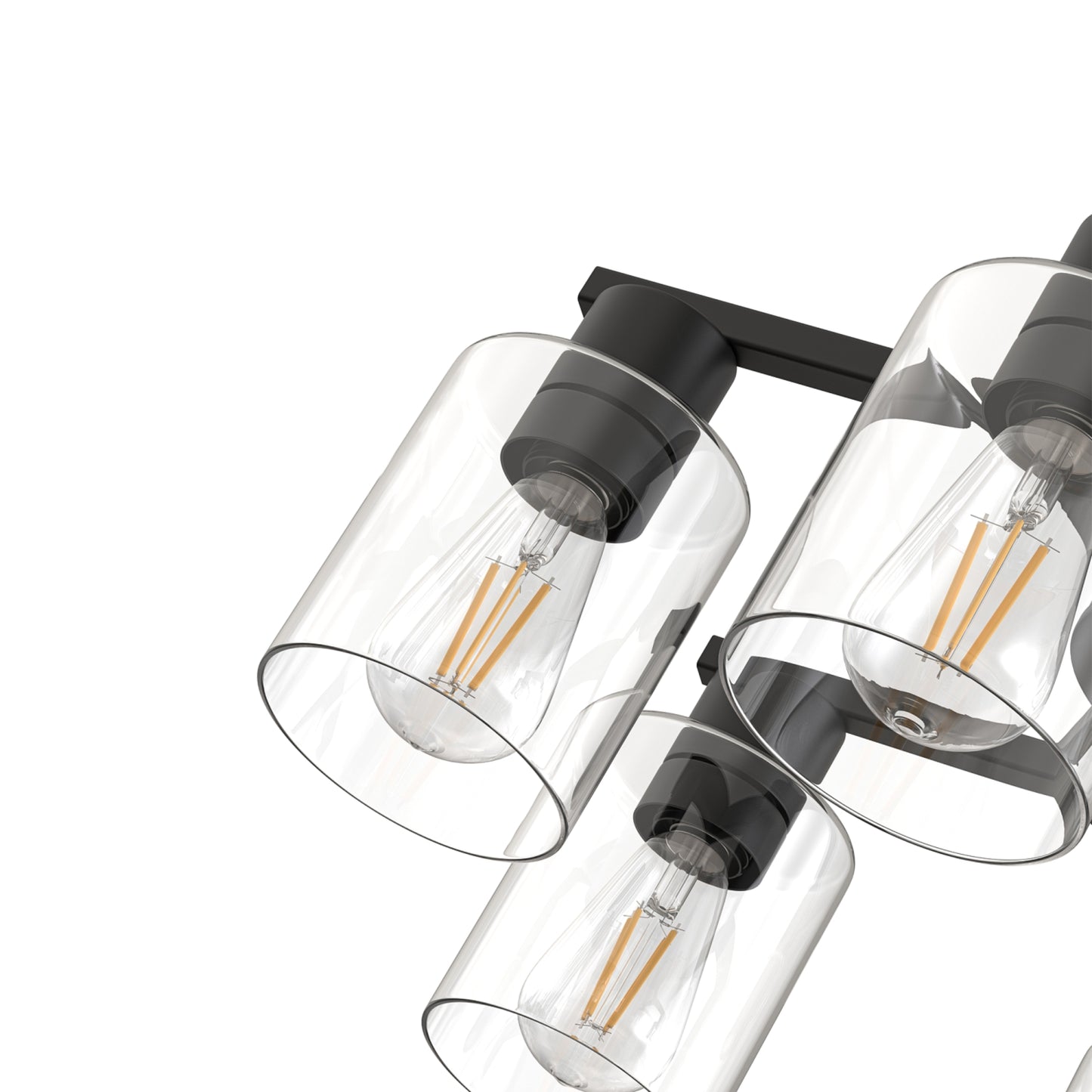 YANSUN 6-Light Branch Chandelier, Y-Shaped Design, Matte Black Finish, Clear Glass Shades, Adjustable Hanging Rods