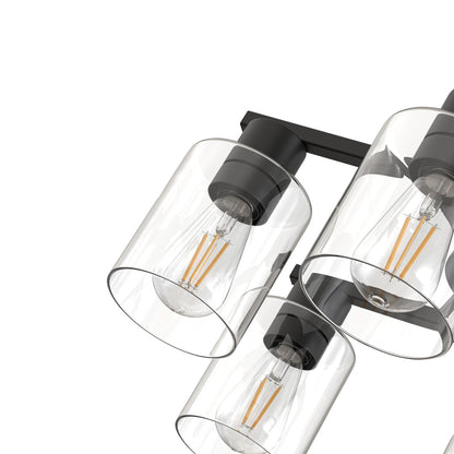 YANSUN 6-Light Branch Chandelier, Y-Shaped Design, Matte Black Finish, Clear Glass Shades, Adjustable Hanging Rods