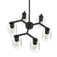 YANSUN 6-Light Branch Chandelier, Y-Shaped Design, Matte Black Finish, Clear Glass Shades, Adjustable Hanging Rods