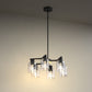 YANSUN 6-Light Branch Chandelier, Y-Shaped Design, Matte Black Finish, Clear Glass Shades, Adjustable Hanging Rods