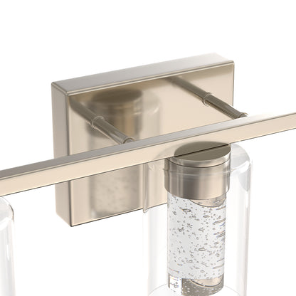 YANSUN 3-Light Nickel LED Vanity Light Fixture with Clear Glass Shade and LED Crystal Bulbs 3000-6000K, Dimmable Color