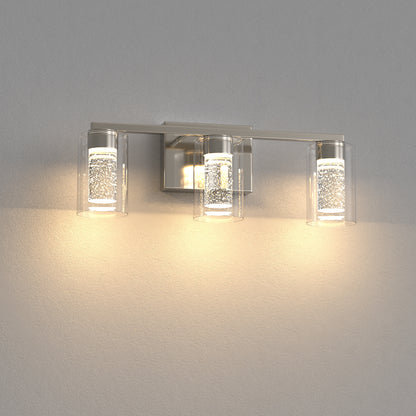 YANSUN 3-Light Nickel LED Vanity Light Fixture with Clear Glass Shade and LED Crystal Bulbs 3000-6000K, Dimmable Color