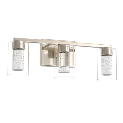 YANSUN 3-Light Nickel LED Vanity Light Fixture with Clear Glass Shade and LED Crystal Bulbs 3000-6000K, Dimmable Color