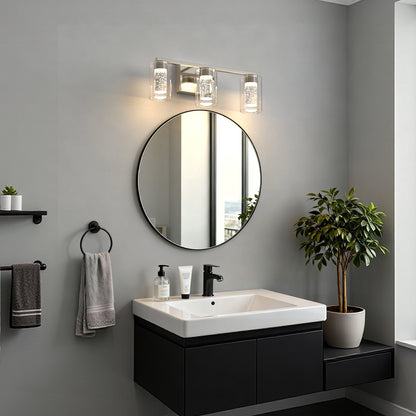 YANSUN 3-Light Nickel LED Vanity Light Fixture with Clear Glass Shade and LED Crystal Bulbs 3000-6000K, Dimmable Color