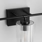 YANSUN 23.6 in. 3 Light Black Vanity Light with Striped Milky White Cylindrical Shade and Trumpet Sockets for Bathroom E26 Base