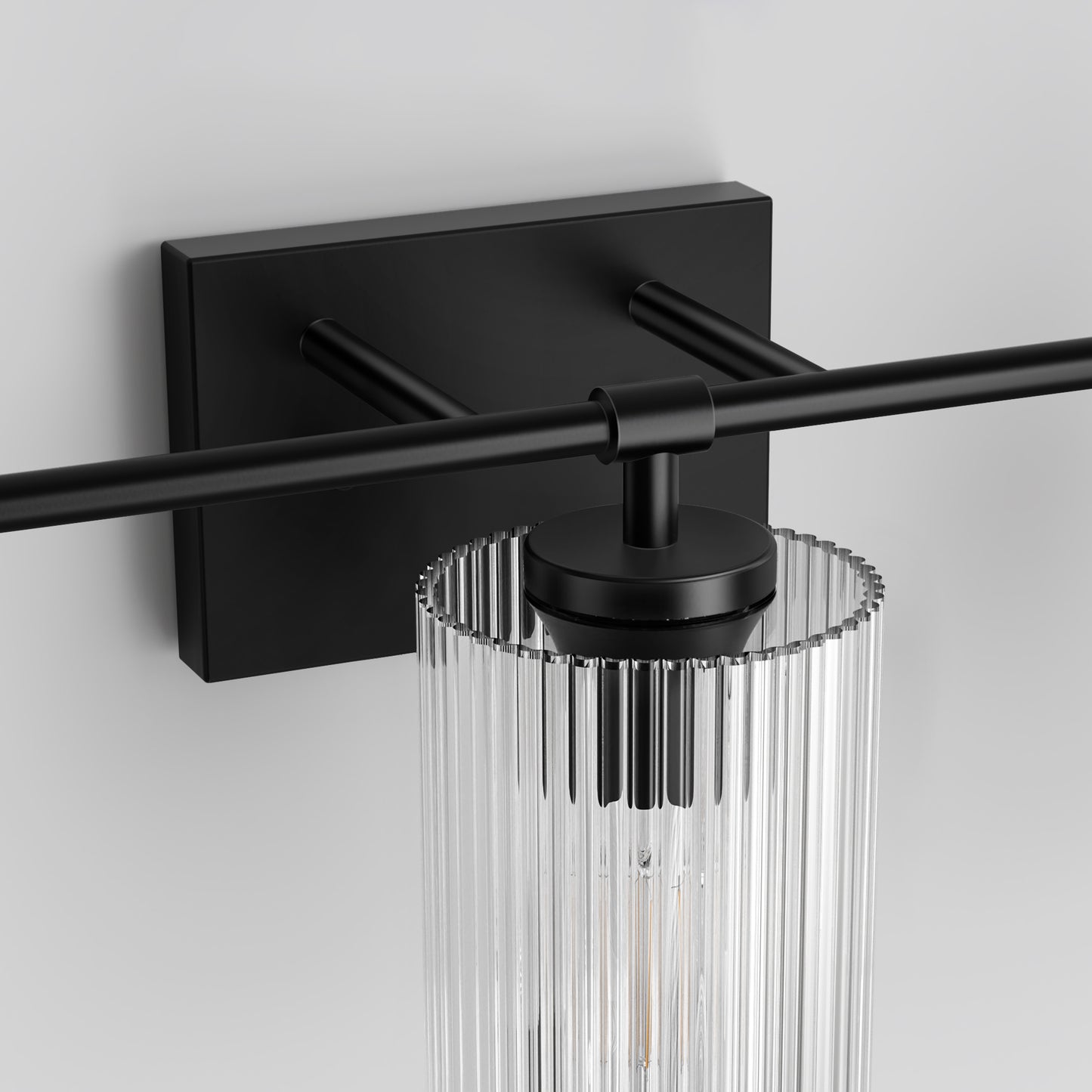 YANSUN 23.6 in. 3 Light Black Vanity Light with Striped Milky White Cylindrical Shade and Trumpet Sockets for Bathroom E26 Base