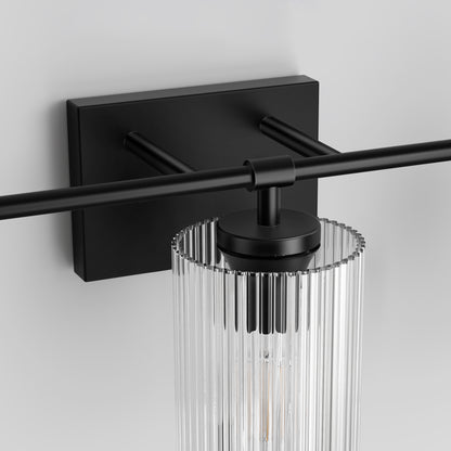 YANSUN 23.6 in. 3 Light Black Vanity Light with Striped Milky White Cylindrical Shade and Trumpet Sockets for Bathroom E26 Base