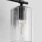 YANSUN 23.6 in. 3 Light Black Vanity Light with Striped Milky White Cylindrical Shade and Trumpet Sockets for Bathroom E26 Base