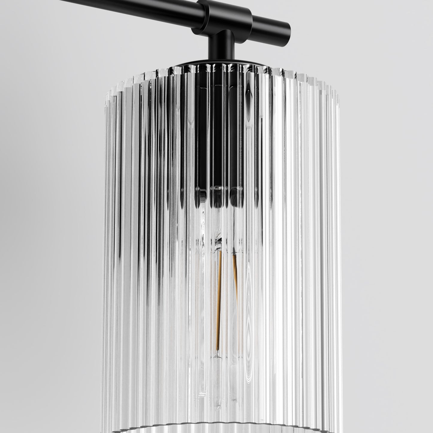 YANSUN 23.6 in. 3 Light Black Vanity Light with Striped Milky White Cylindrical Shade and Trumpet Sockets for Bathroom E26 Base