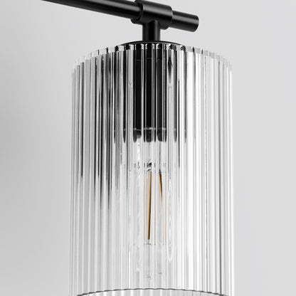 YANSUN 23.6 in. 3 Light Black Vanity Light with Striped Milky White Cylindrical Shade and Trumpet Sockets for Bathroom E26 Base