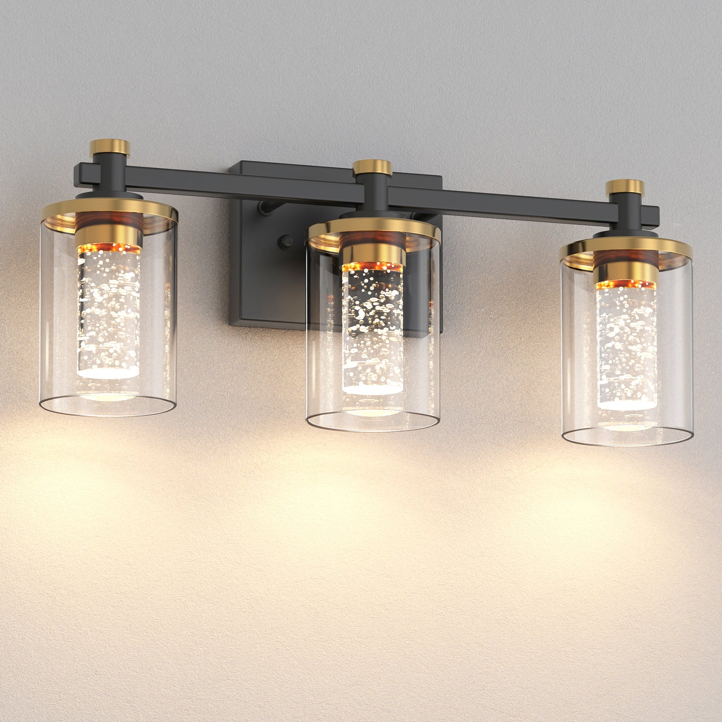 YANSUN LED Crystal Column Mirror Light, Black and Gold Finish, Built-in LED, 5W, 3CCT (3000K/4500K/6000K)