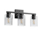 18 in. 3-Light Black Vanity Light with Clear Glass Shades for Bathroom