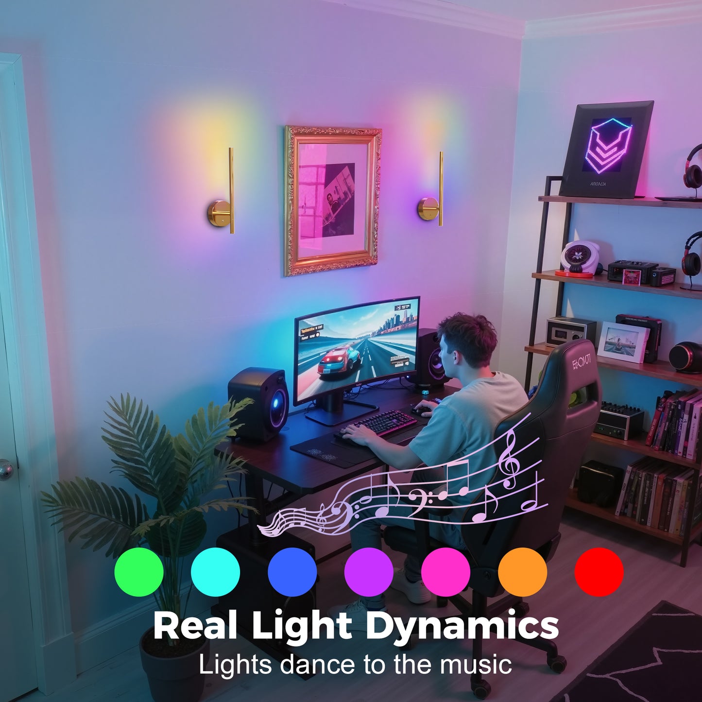 YANSUN 2-Pack 5W LED Wall Light, RGB + CW, Metal Electroplated Copper, 40cm, USB Type-C, Remote Control, APP & Timer Function