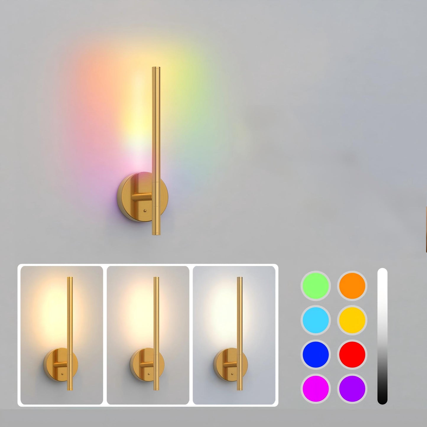 YANSUN 2-Pack 5W LED Wall Light, RGB + CW, Metal Electroplated Copper, 40cm, USB Type-C, Remote Control, APP & Timer Function
