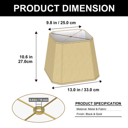 YANSUN Set of 2 10.6 in. H Gold Metal and Fabric Polygon Cone Lamp Shade with Uno Fitter