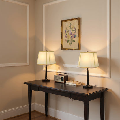 YANSUN Set of 2 10.6 in. H Gold Metal and Fabric Polygon Cone Lamp Shade with Uno Fitter