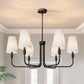 33.8 in. 6-Light Black Farmhouse Chandelier with White Linen Shades for Budget Homes