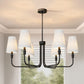33.8 in. 6-Light Black Farmhouse Chandelier with White Linen Shades for Budget Homes