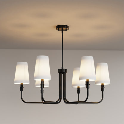 33.8 in. 6-Light Black Farmhouse Chandelier with White Linen Shades for Budget Homes