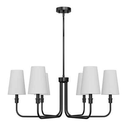33.8 in. 6-Light Black Farmhouse Chandelier with White Linen Shades for Budget Homes