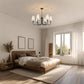 33.8 in. 6-Light Black Farmhouse Chandelier with White Linen Shades for Budget Homes