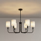 33 in. 6-Light Black Farmhouse Chandelier with White Linen Shades for Budget Homes