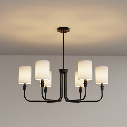 33 in. 6-Light Black Farmhouse Chandelier with White Linen Shades for Budget Homes