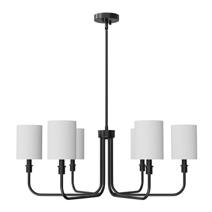 33 in. 6-Light Black Farmhouse Chandelier with White Linen Shades for Budget Homes