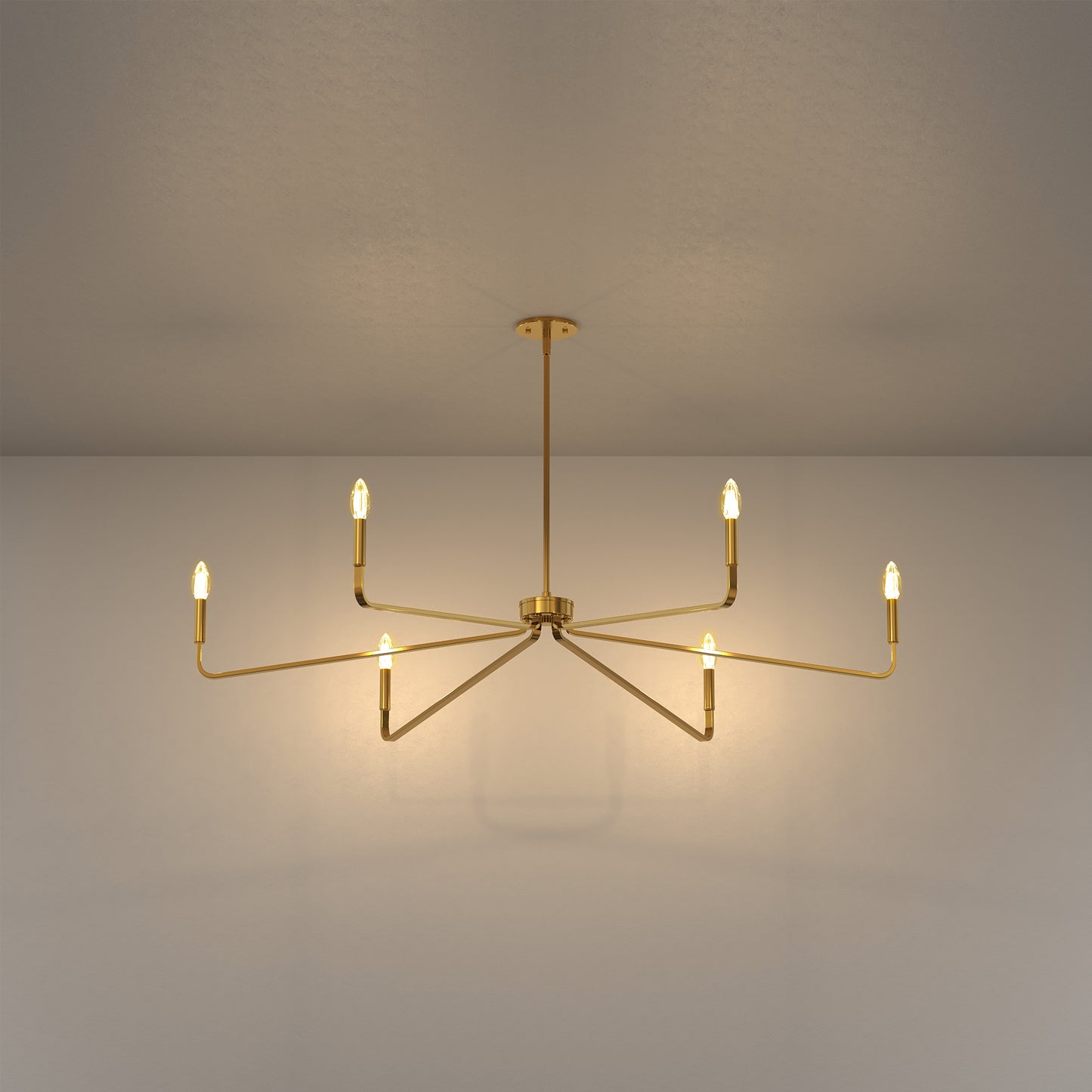 YANSUN 35.8" Modern 6-Light Gold Chandelier, Electroplated Flat Tube Branch Pendant, Mid-Century Ceiling Light for Dining Living Room, E12 Base