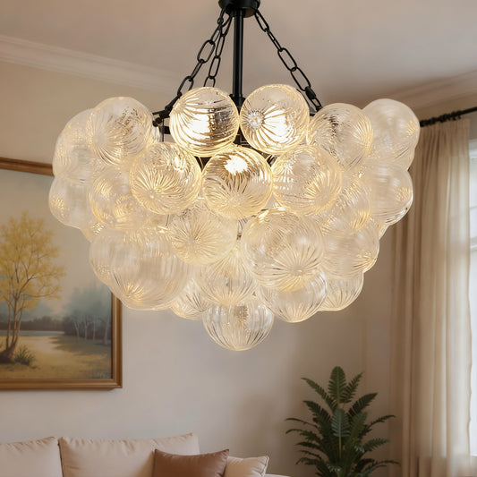 YANSUN 24W Matte Black LED Bubble Twist Chandelier with Remote Control, RGBCW Layered Decorative Pendant Light for Dining Room