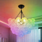 YANSUN 24W Matte Black LED Bubble Twist Chandelier with Remote Control, RGBCW Layered Decorative Pendant Light for Dining Room