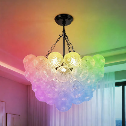 YANSUN 24W Matte Black LED Bubble Twist Chandelier with Remote Control, RGBCW Layered Decorative Pendant Light for Dining Room