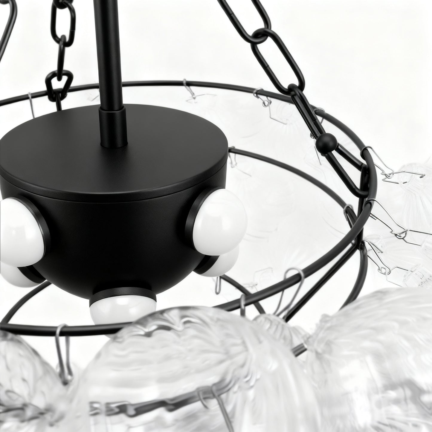 YANSUN 24W Matte Black LED Bubble Twist Chandelier with Remote Control, RGBCW Layered Decorative Pendant Light for Dining Room
