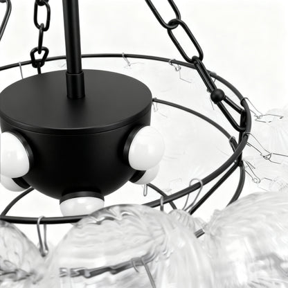 YANSUN 24W Matte Black LED Bubble Twist Chandelier with Remote Control, RGBCW Layered Decorative Pendant Light for Dining Room