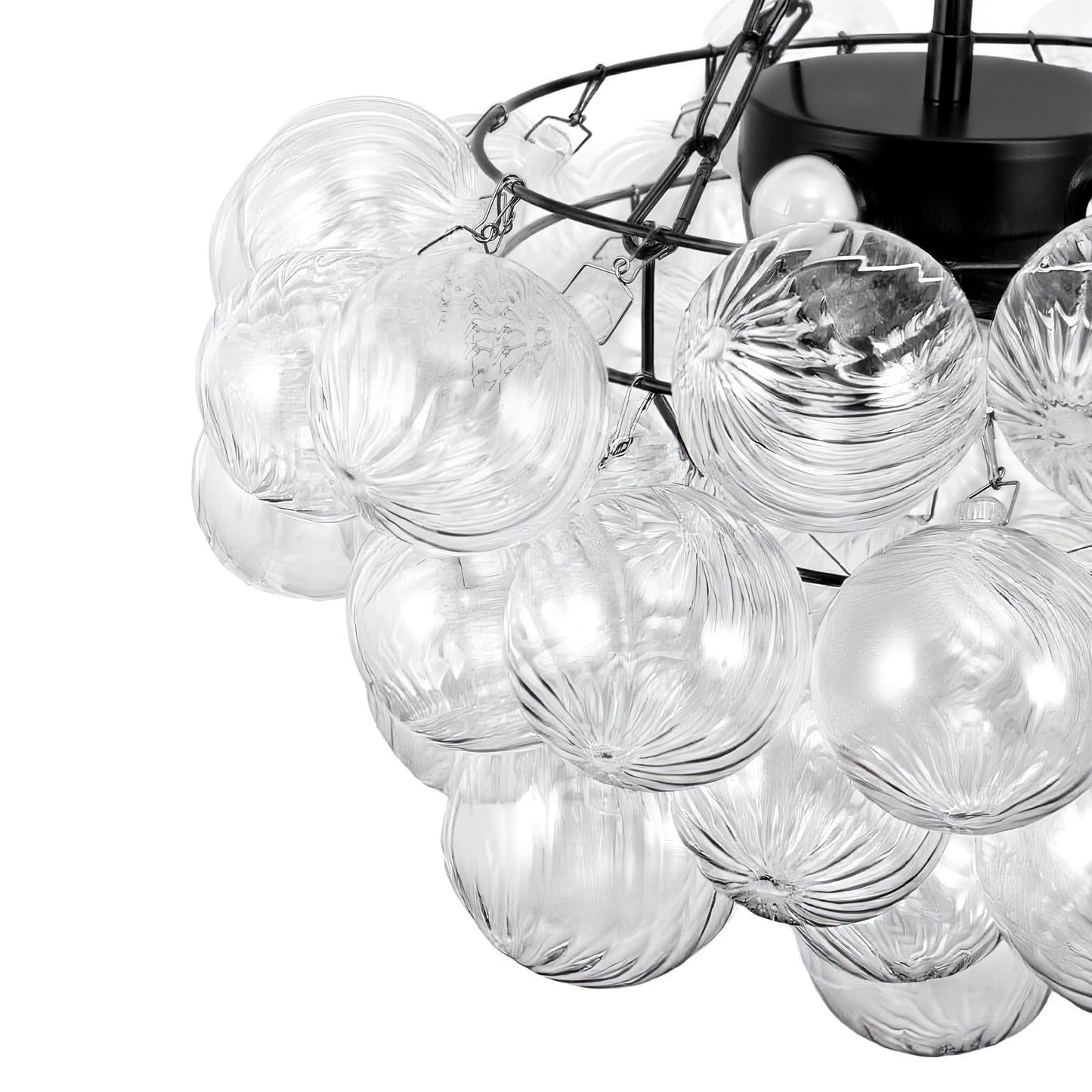 YANSUN 24W Matte Black LED Bubble Twist Chandelier with Remote Control, RGBCW Layered Decorative Pendant Light for Dining Room