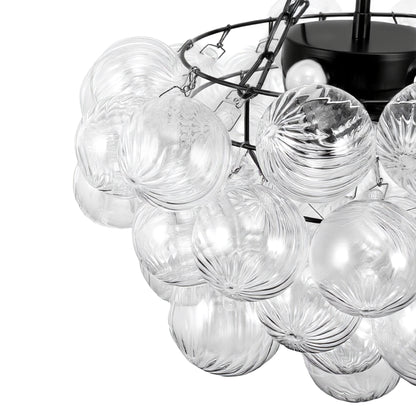 YANSUN 24W Matte Black LED Bubble Twist Chandelier with Remote Control, RGBCW Layered Decorative Pendant Light for Dining Room