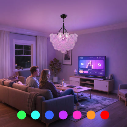 YANSUN 24W Matte Black LED Bubble Twist Chandelier with Remote Control, RGBCW Layered Decorative Pendant Light for Dining Room