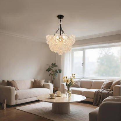 YANSUN 24W Matte Black LED Bubble Twist Chandelier with Remote Control, RGBCW Layered Decorative Pendant Light for Dining Room