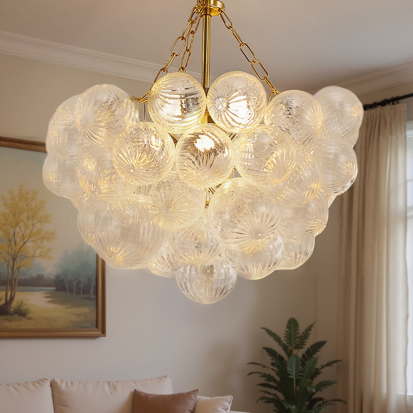 YANSUN Chandelier LED Bubble Twist Layered Pendant Light in Gold Finish with RGB/CW Dimming, 24W