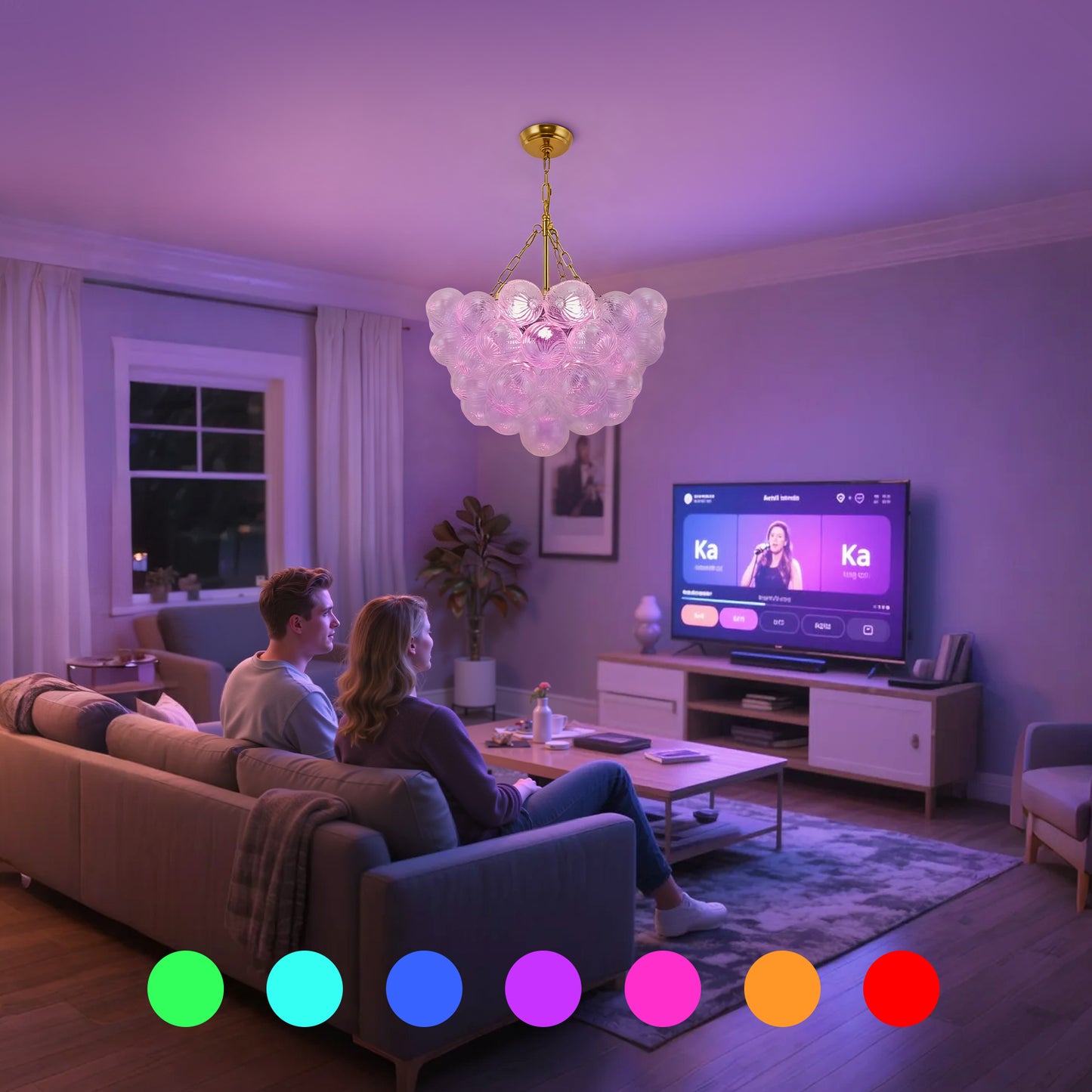 YANSUN Chandelier LED Bubble Twist Layered Pendant Light in Gold Finish with RGB/CW Dimming, 24W