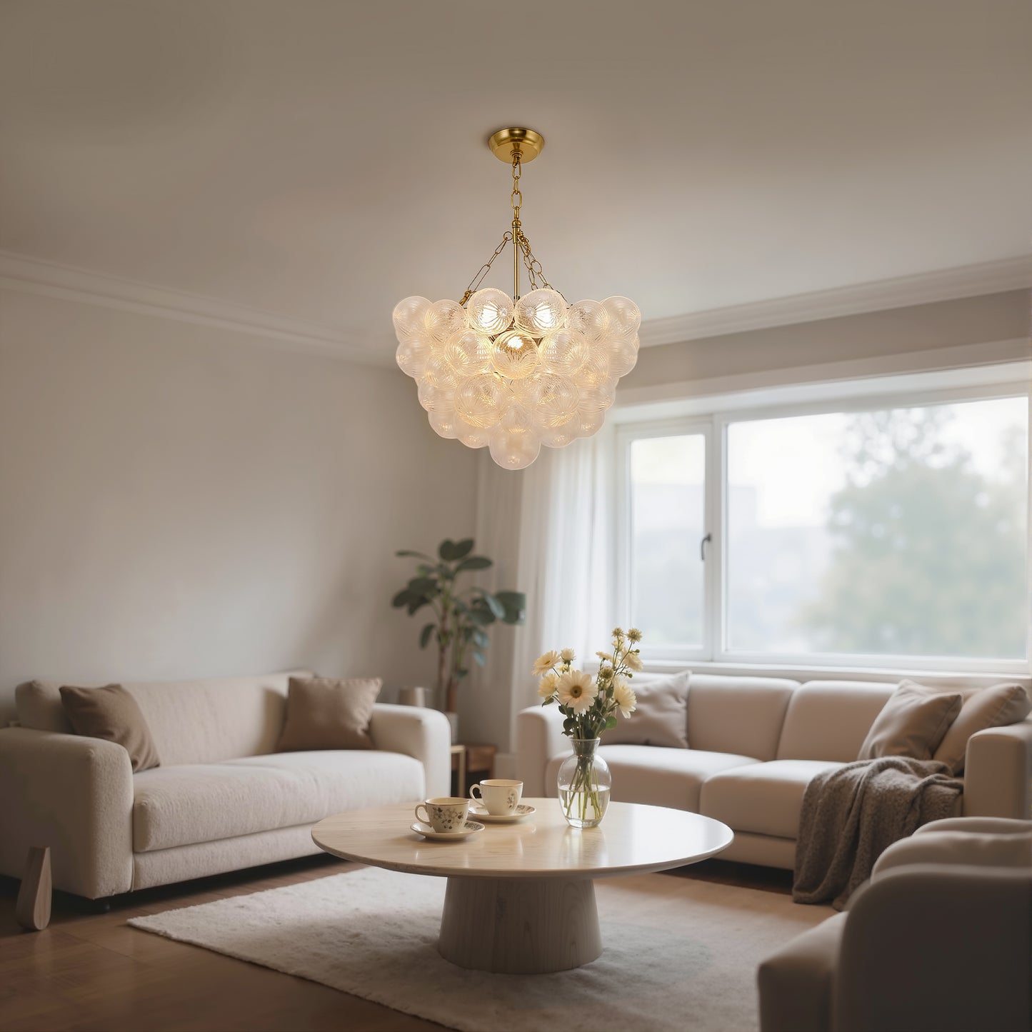 YANSUN Chandelier LED Bubble Twist Layered Pendant Light in Gold Finish with RGB/CW Dimming, 24W