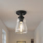 YANSUN 5 in. 1-Light Black Metal Semi Flush Mount Ceiling Light with Bell Glass Shade, Farmhouse Light for Bedroom, Hallway