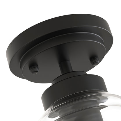 YANSUN 5 in. 1-Light Black Metal Semi Flush Mount Ceiling Light with Bell Glass Shade, Farmhouse Light for Bedroom, Hallway