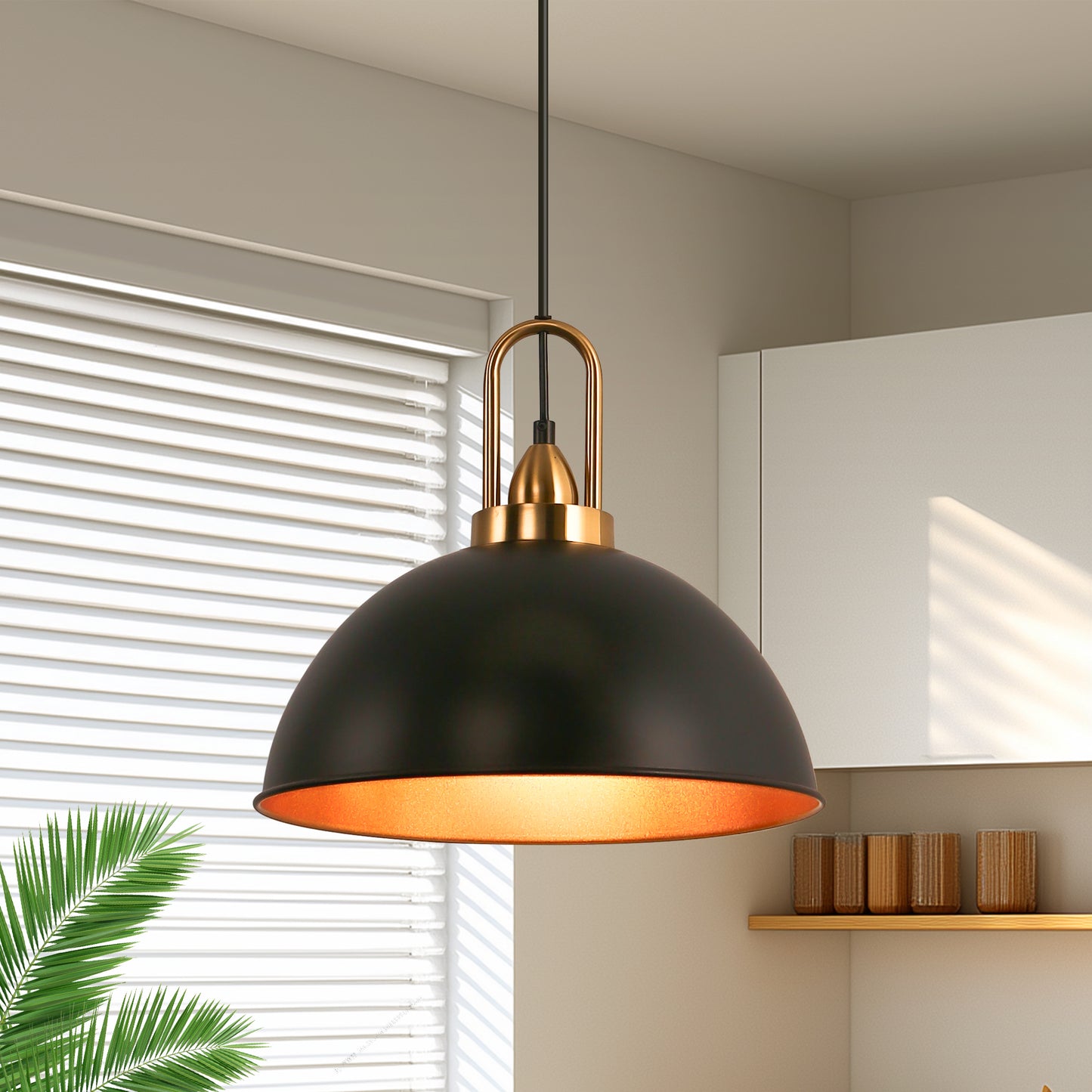 14 in. 1-Light Matte Black Farmhouse Pendant Light Hanging Industrial Ceiling Lights Fixture for Kitchen Island (2-Pack)
