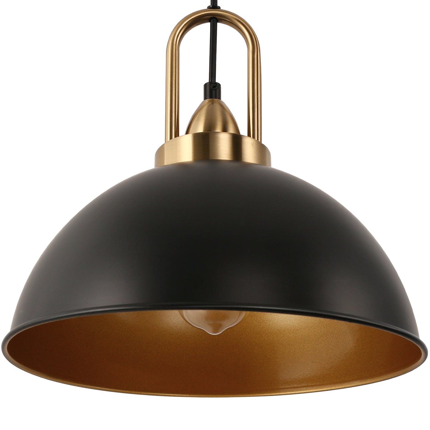 YANSUN 14 in. (2-Pack) 1-Light Farmhouse Black and Gold Pendant Lights with Bowl Shade E26 for Kitchen Island No Bulbs Included