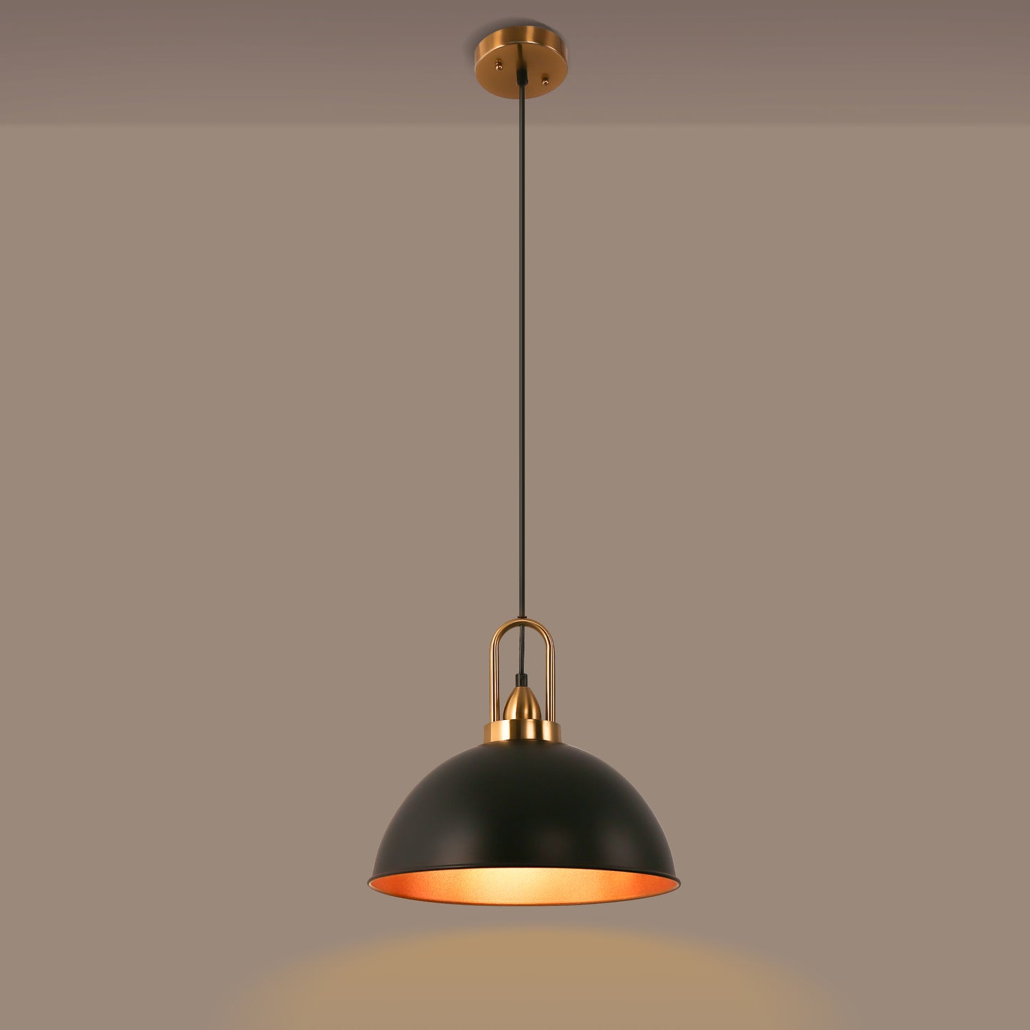 YANSUN 14 in. (2-Pack) 1-Light Farmhouse Black and Gold Pendant Lights with Bowl Shade E26 for Kitchen Island No Bulbs Included